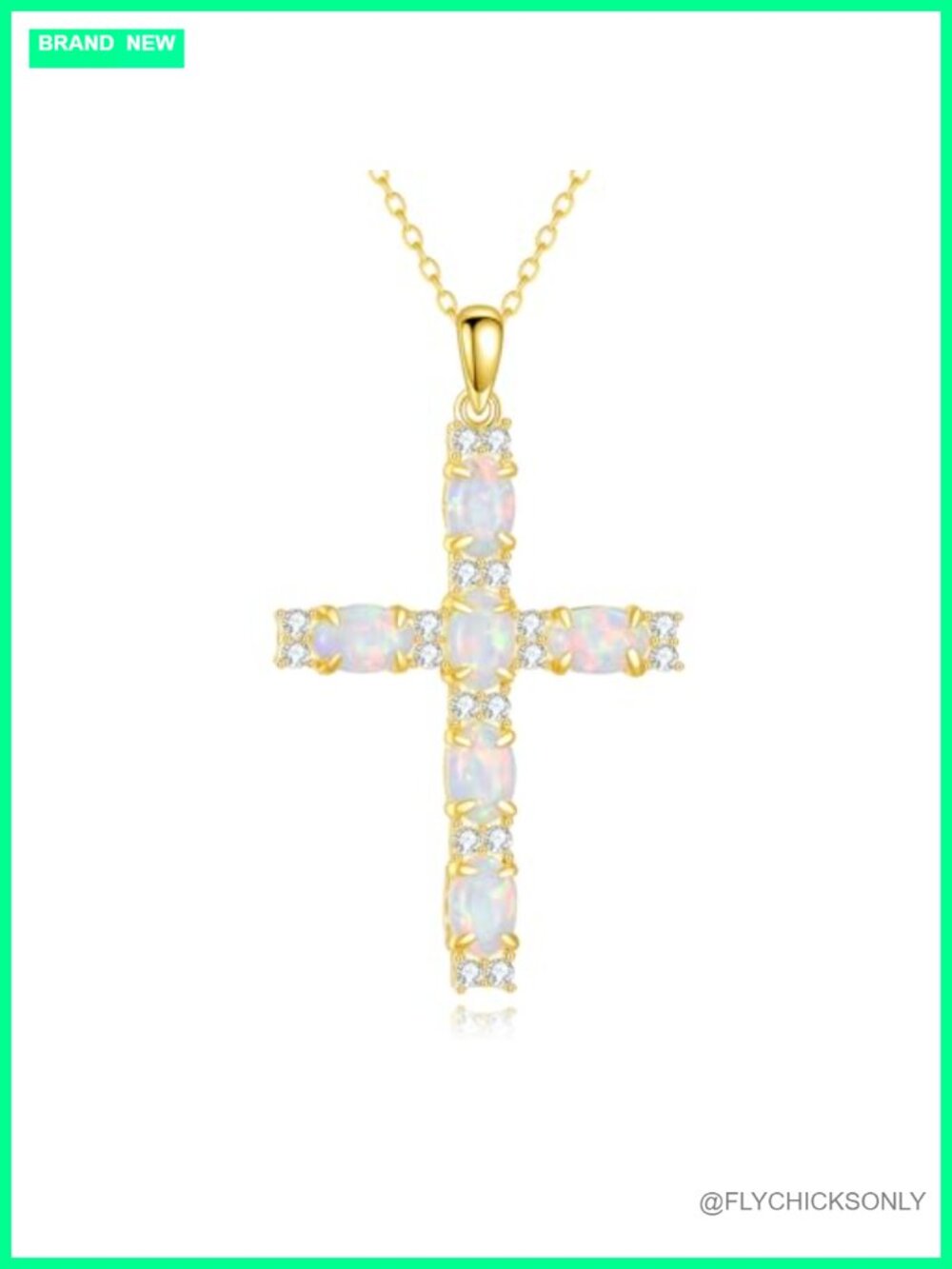 925 Sterling Silver Opal Cross Necklace 14k Gold Plated 18 in